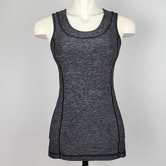 Lululemon Dash Tank II Heathered Grey Ruffle Scoop Neck Stretch Size 4 - Picture 1 of 10